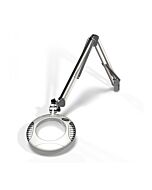 O.C White 42400-4-12 4 Diopter Round Green-Lite LED Magnifier with 12 LEDs, 43" Arm, Table Edge Clamp, Shadow White