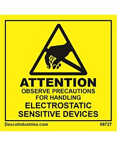 Desco 06727 ESD mil 129N Label Black Legend/Yellow Background, 2 in x 2 in 500/RL